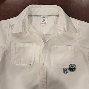 Carter's White Button Down Shirt with Embroidered Design